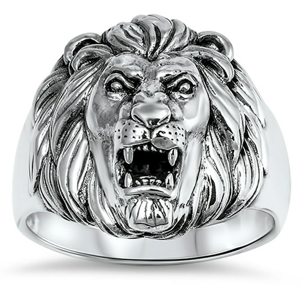 Sterling Silver 23mm Oxidized Lion Engagement Ring 